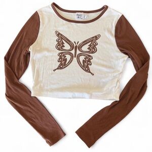 Princess Polly Cream and Brown Butterfly Long Sleeve Tee